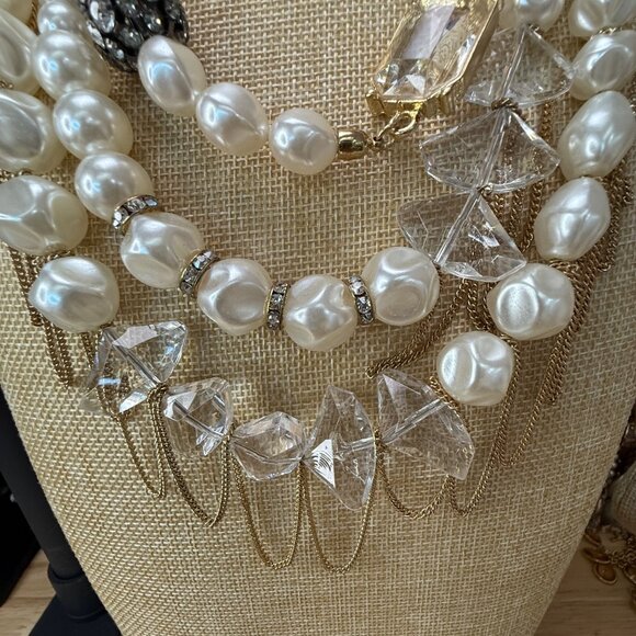 Chicos Multi-Strand Pearl & Crystal Statement Necklace With Gold-Tone Chains - Picture 3 of 14